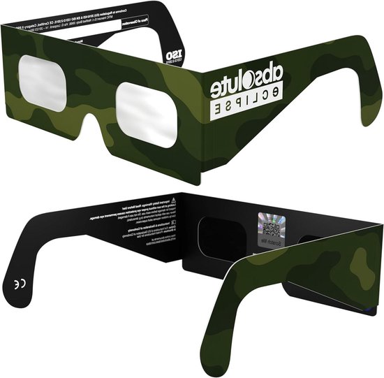 Zonnebril voor Zonsverduistering - Veiligheidsbril Sterrenkijken - Veilig Zon Kijken - ISO 12312-2 Gecertificeerd - 5 cm Hoogte - Camouflage Groen