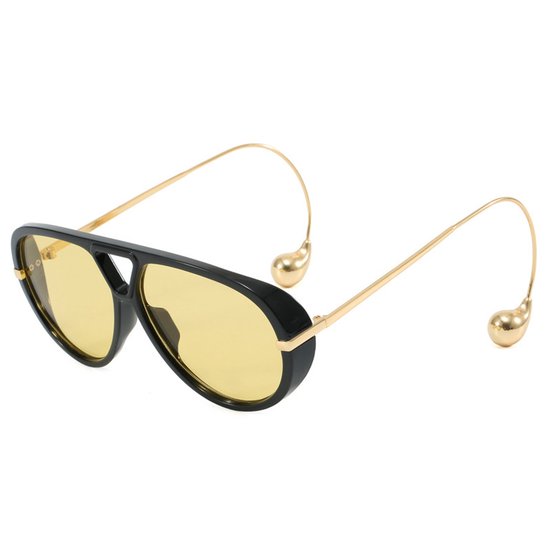 Zonnebril – zonnebril dames - Zwart montuur – Klassieke aviator-zonnebril - Gele glazen – PC