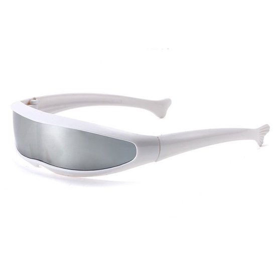 Zonnebril - Zonnebril met smal montuur - Model uit één stuk - UV400 - Futuristisch - Robot Space Rave - Futuristische bril - Gepersonaliseerde bril voor rollenspellen - Coole bril - Zilver