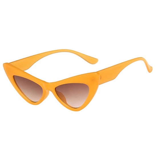 Zonnebril - Zonnebrillen - Festival bril - Rave bril - Glasses - Cat eye - Oranje - Bruine glazen van Merkloos