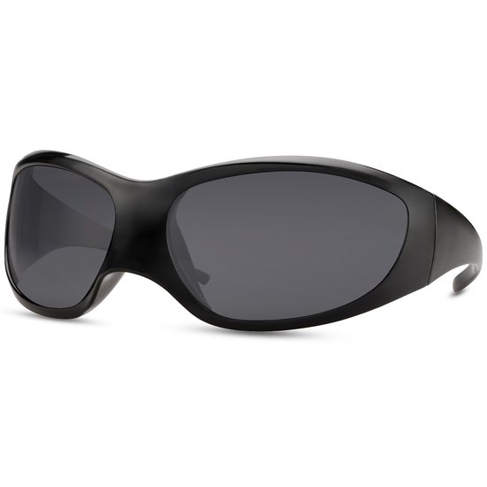 Zonnebril - Zonnebrillen - Festival bril - Rave bril - Glasses - Glanzend - Classic model - Groot - Zwart - Zwarte glazen van Merkloos