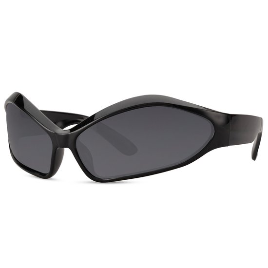 Zonnebril - Zonnebrillen - Festival bril - Rave bril - Glasses - Glanzend - Ovaal - Zwart - Zwarte glazen van Merkloos