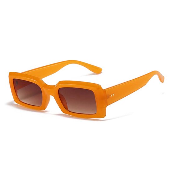 Zonnebril - Zonnebrillen - Festival bril - Rave bril - Glasses - Rechthoekig - Dik montuur - Oranje - Bruine glazen van Merkloos