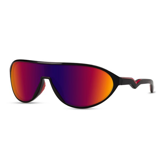 Zonnebril - Zonnebrillen - Festival bril - Rave bril - Glasses - Sportief model - Classic - Zwart - Rood spiegelglas van Merkloos