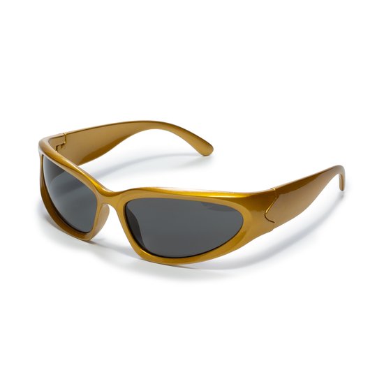 Zonnebril - Zonnebrillen - Festival bril - Rave bril - Glasses - Sportief model - Goud - Zwarte glazen van Onbekend