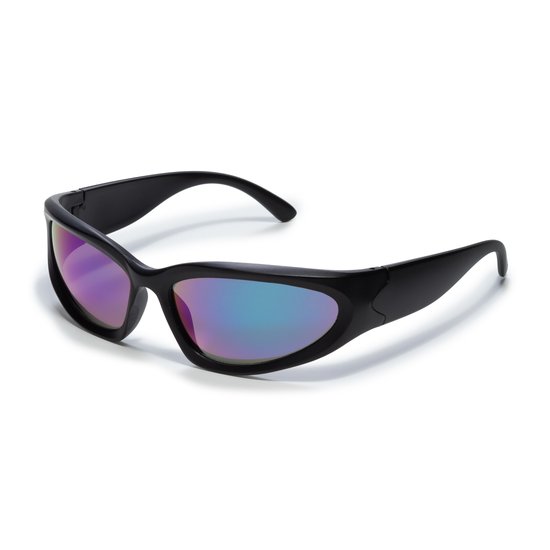 Zonnebril - Zonnebrillen - Festival bril - Rave bril - Glasses - Sportief model - Zwart - Blauw/paarse glazen van Merkloos