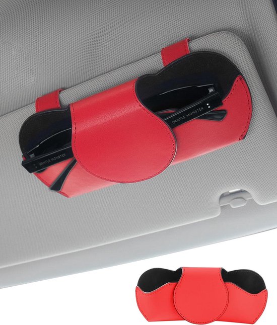 Zonnebrilclip Auto - Brilhouder Vizier - Veilig Rijden - Leer Afwerking - Universele Pasvorm - Rood van Merkloos