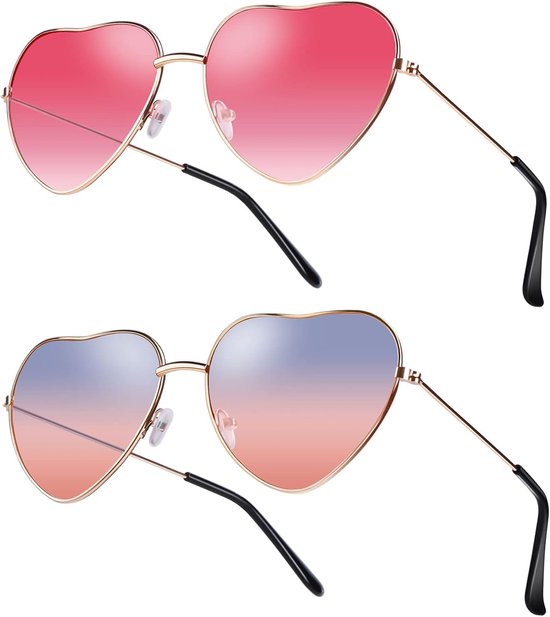 Zonnebrillen dames hart gevormde zonnebril metalen frame retro zonnebril hippiebril party kostuumaccessoires, roze, blauw, Eén Maat