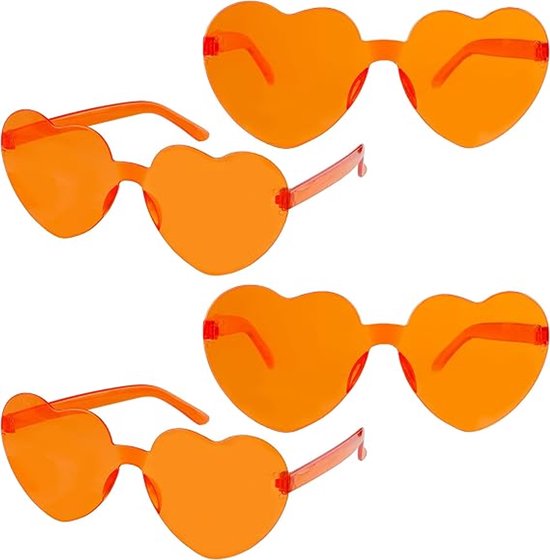 Zonnebrillen - Hartvormige zonnebrillen - Oranje zonnebrillen - Accessoire voor Koningsdag - Perfect voor Koningsdag, Carnaval en feestjes - 4 stuks - Oranje van Merkloos