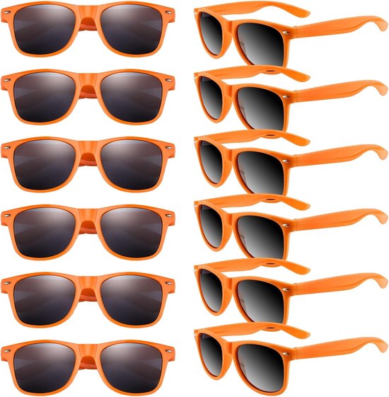 Zonnebrillen in een verpakking van 12 stuks Geschikt voor schoolfeesten, zonnebrillen in bulk Geschikt voor verjaardagsfeesten, strand- en zwembadfeesten (oranje) van Merkloos