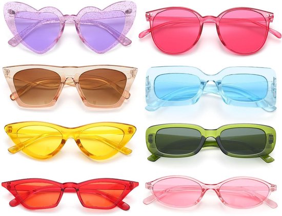 Zonnebrillen, set voor dames, vintage bril, jaren '90, feestbrillen voor carnaval/carnaval, 12 stuks