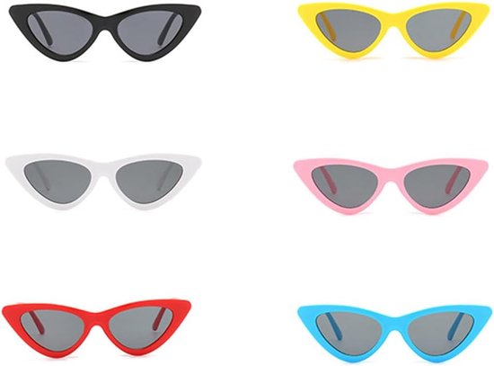 Zonnebrillen, UV400, retrostijl, kattenoog, uv-bescherming, licht, voor strand, reizen en evenementen (6 levendige kleuren)