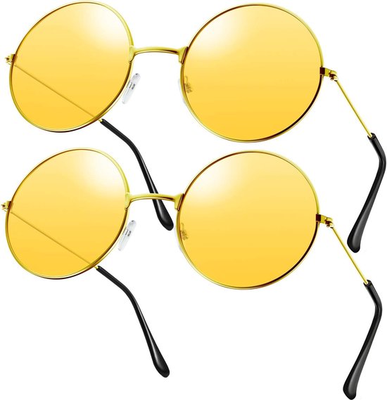 Zonnebrillen, vintage brillen, retro zonnebrillen, hippiebrillen voor heren en dames, volwassenen, feestkostuum (oranje, ronde vorm)