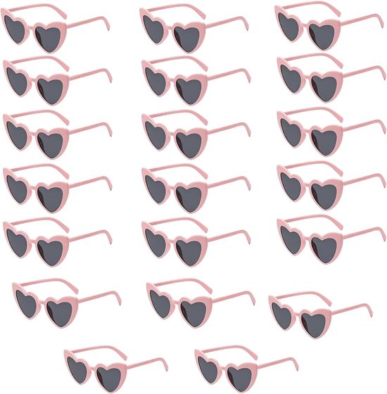 Zonnebrillen, vintage hart-zonnebrillen, trendy bril voor dames en heren, hartzonnebrilset, retrobril voor bruiloft, vakantie, feest, outdoor en fotoshoot, roze