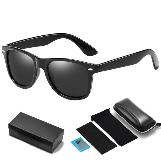 Zonnebrillen - Zonnebril Retro - Polariserende TAC- Glazen Met UV400-Bescherming En Stevige PC-Frame Voor Comfortabele Pasvorm - 1 - Unisex/ Zwart van Ecent.