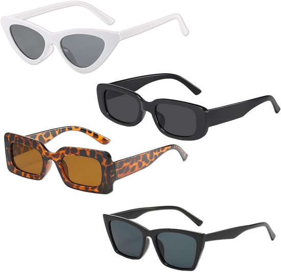Zonnebrillenset Dames en Heren 4 Stijlen Retro Design UV400 Bescherming Lichtgewicht Zwart Wit Luipaard