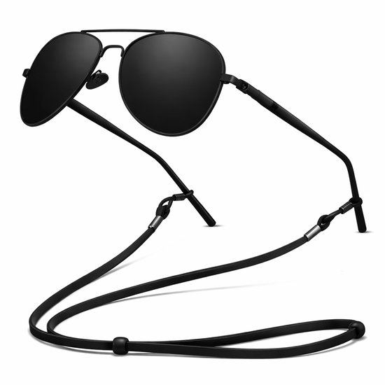 Zwart lens Piloten Zonnebril | Aviator Zonnebril | Retro & Classic Bril | Festival , Rave Bril | Carnavalsbril | Zonnebril Dames & Heren | Mat Zwarte lens | Zilver / Zwart montuur | Trendy Party & Outdoor Bril + brillen koord , sleeve & doek van Merkloos