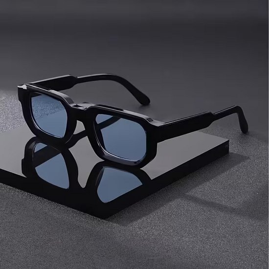 zwart Zonnebril blauw glas - Strak & Trendy Design - Comfortabel - Breed Frame van Merkloos