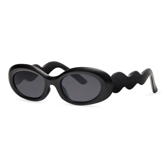 Zwarte festival zonnebril - Dames – Retro Ovalen Zonnebril – Zwarte Glazen – UV400 UV-bescherming – Trendy Fashion Sunglasses