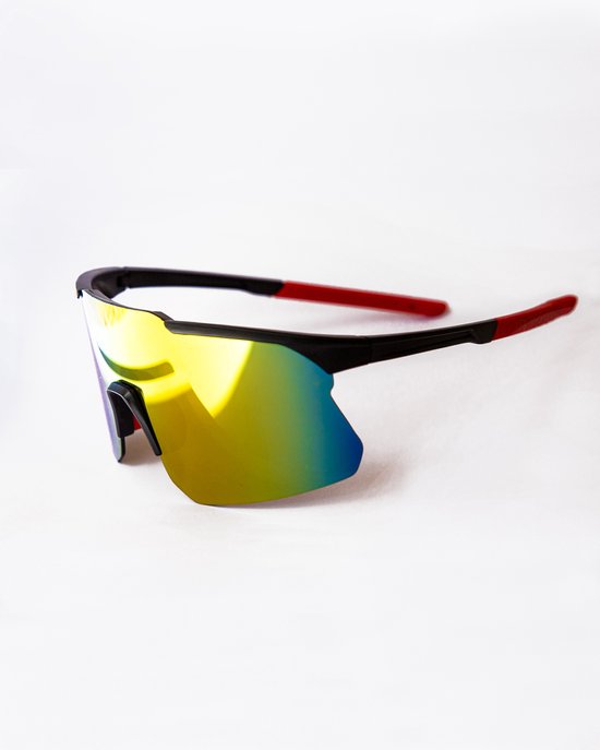 Zwarte premium zonnebril | Multi-colour glas | sportbril wielren feestbril partybril festivalbril | gepolariseerd van Lionworx